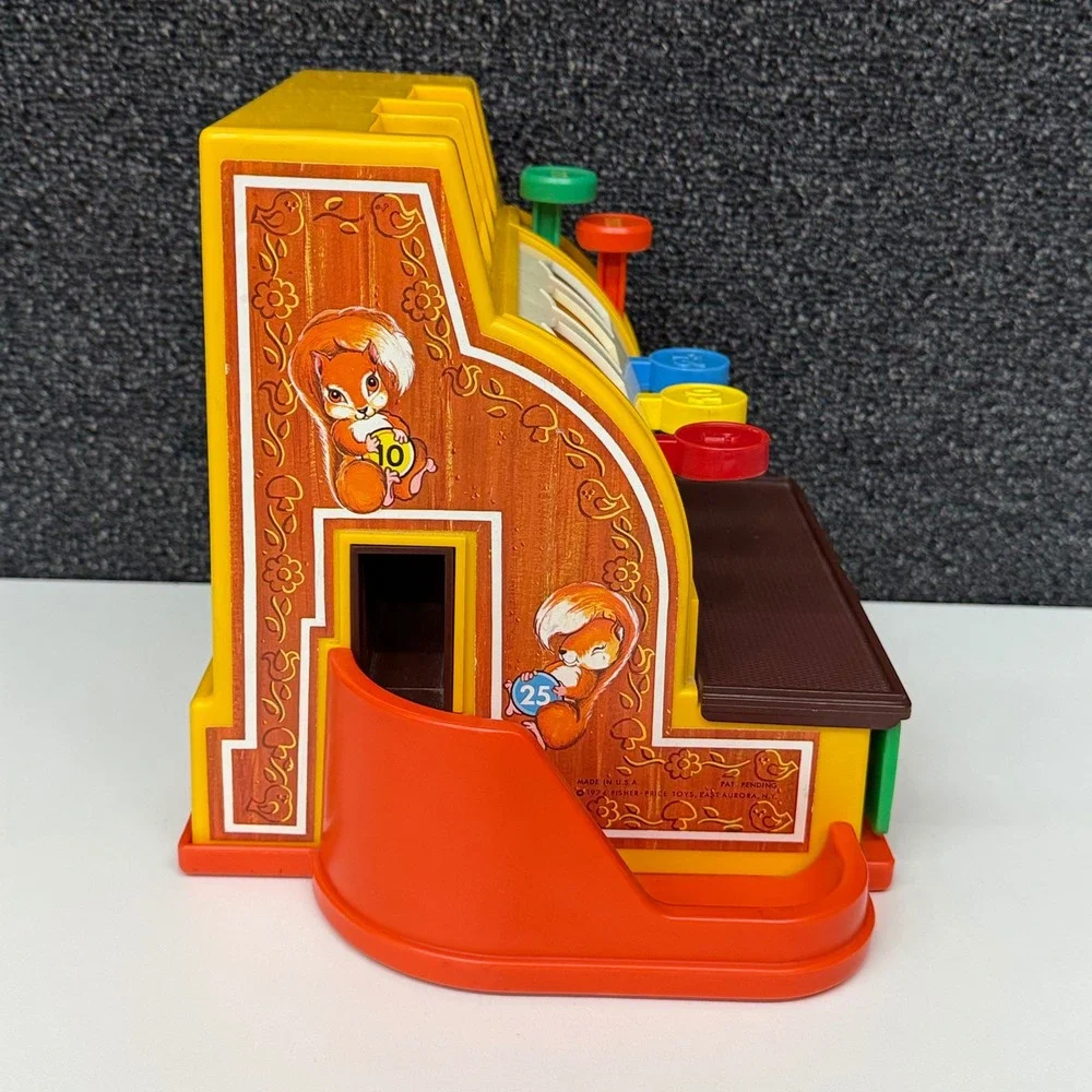 Vintage 1974 Fisher Price Cash Register 926 with 5 Coins Retro Toy Made in USA